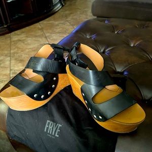 Frye black wedges size 8 wore once in excellent condition